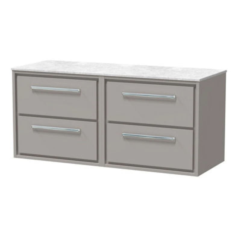 Image of Balterley 1200mm Wall Hung 4-Drawer Vanity with Marble Worktop - Pebble Grey Grey Unisex