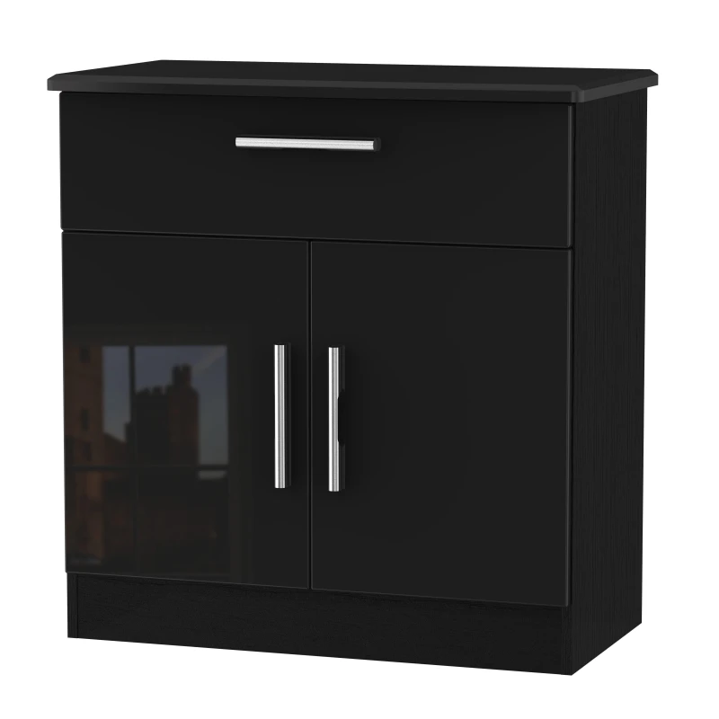 Image of Harrow 1 Drawer 2 Door Sideboard In Black Gloss (Ready Assembled)