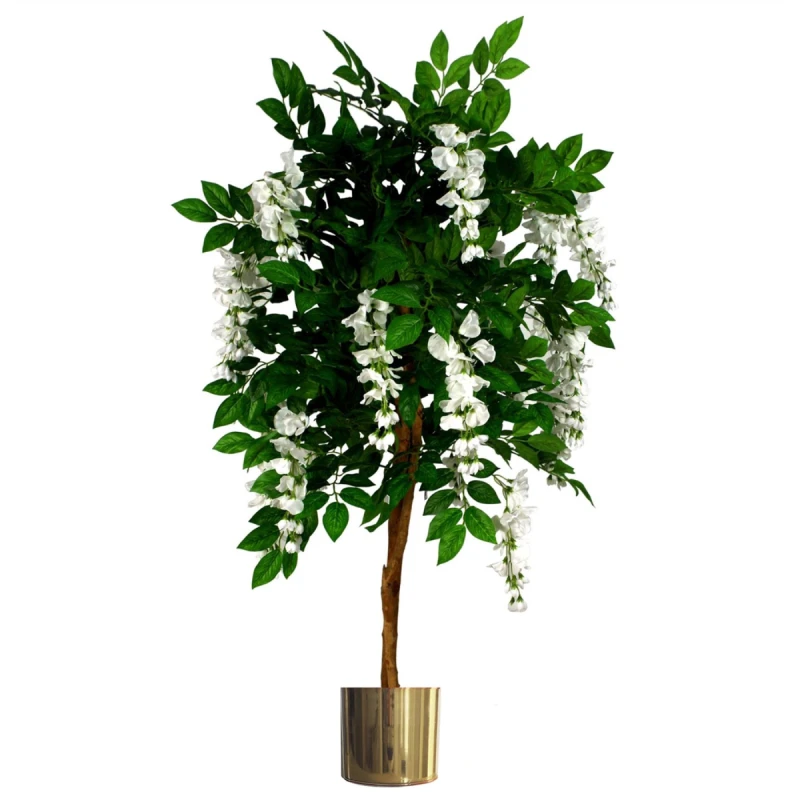 Image of N/A 130cm Luxury Artificial Wisteria Tree White Flowers - Premium Range Gold Metal Planter