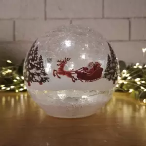 Image of 15cm Battery Operated Warm White LED Crackle Effect Ball Christmas Decoration with Reindeer and Sleigh