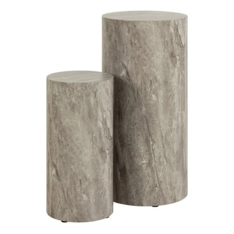 Image of Furniture To Go Dice Round Pedestal Set Of 2 In Grey Marble And River Rough Paper