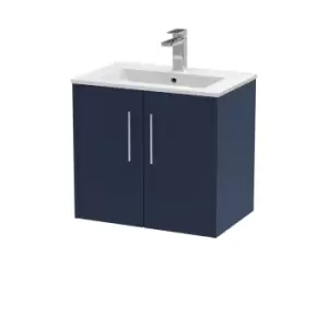 Image of Hudson Reed Juno 600mm Wall Hung 2 Door Vanity & Minimalist Basin - Electric Blue