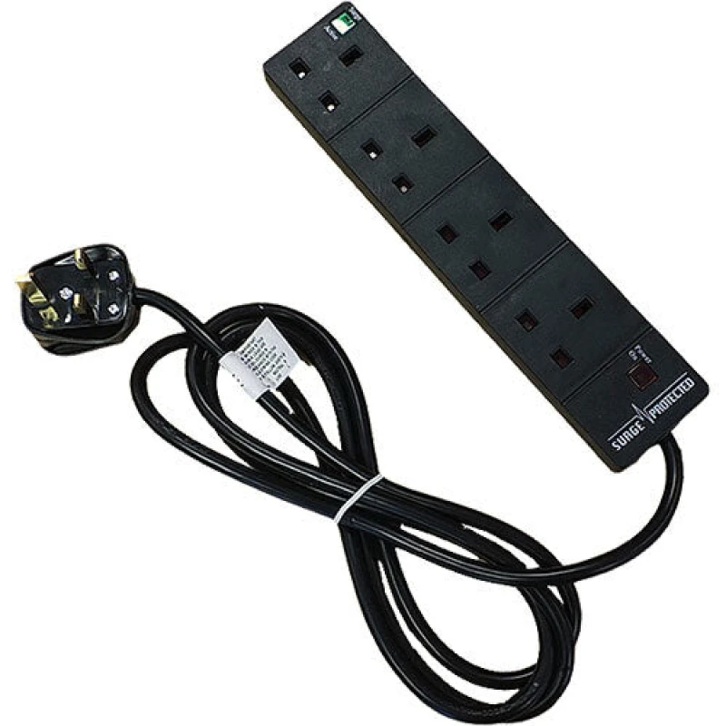 Image of Cablenet Cablenet 4 Way UK Black 13Amp Surge Protected Power Strip with 2m Lead PB-4W2MB
