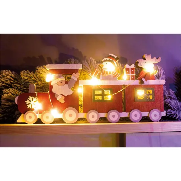 Image of Battery Powered Christmas Train LED Light Ornament with Santa Snowman and Reindeer ELV-938710