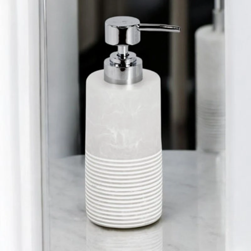 Image of Showerdrape Bianco Frost Onyx White Striped Liquid Soap Dispenser, White BIALSD