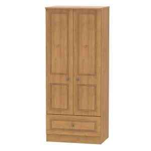 Image of Robert Dyas Loxley Ready Assembled 2-Door Wardrobe with Drawer - Oak