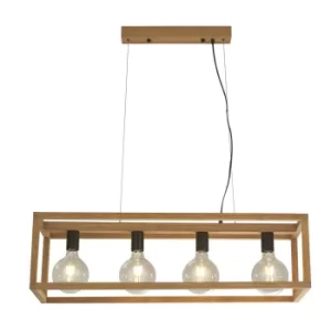 Image of Square Woven Bamboo Wood 4 Light Pendant