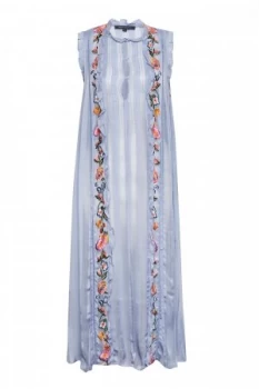 Image of French Connection Katalina Stripe Sleeveless Midi Dress Melange Blue