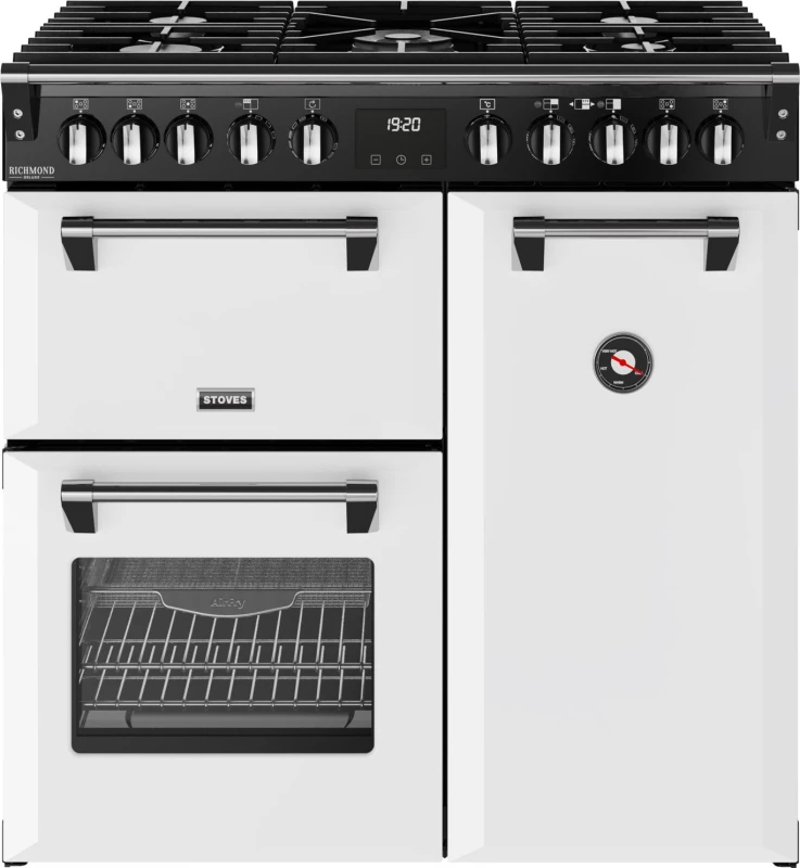 Image of Stoves Richmond Deluxe 90DF 90cm wide Dual Fuel Range Cooker with Gas Hob - Ice White - A Rated