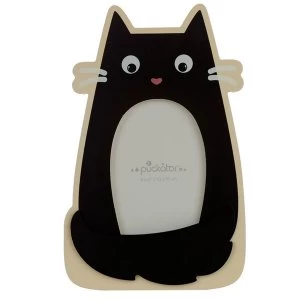 Image of Feline Fine Black Cat Shaped Wooden Photo Frame