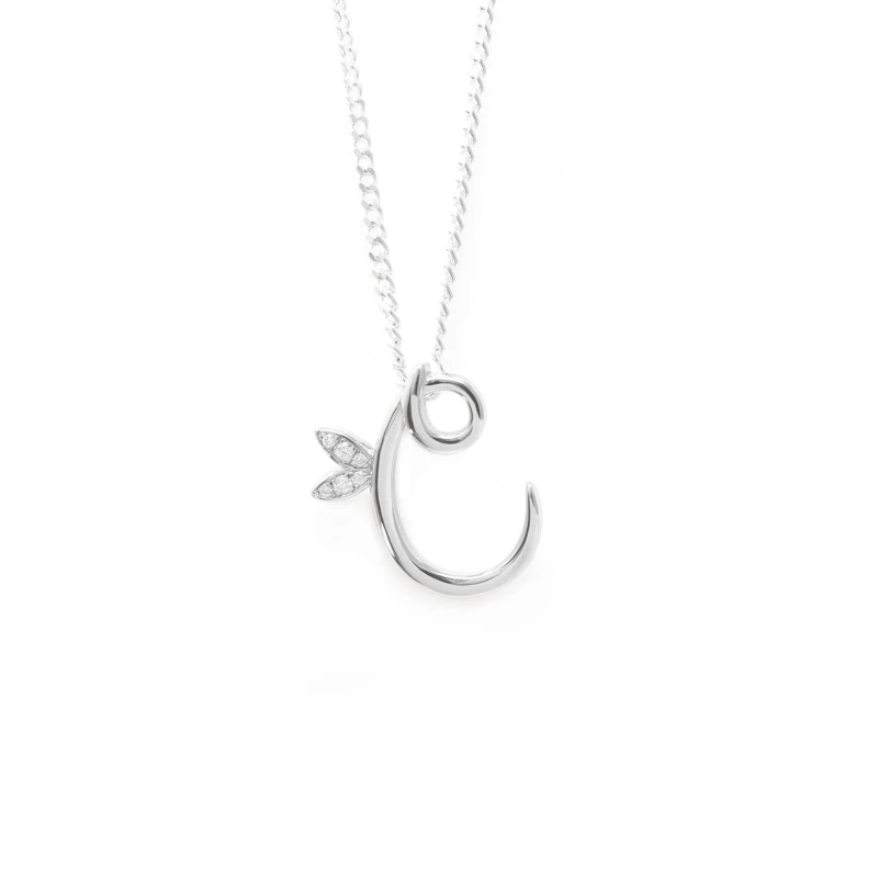 Image of Say It With Winged Diamond Initial Necklace - Sterling Silver - C/18" Size: 18" Silver Unisex 18"