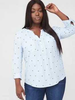 Image of Oasis Curve Stripe And Star Tie Sleeve Shirt - Multi Blue