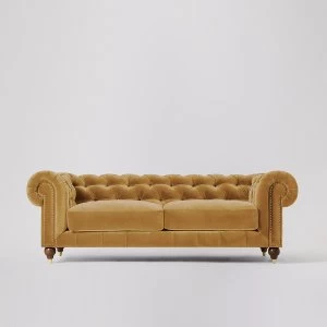 Image of Swoon Winston Velvet 3 Seater Sofa - 3 Seater - Biscuit