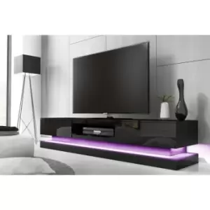 Image of Large Black High Gloss TV Unit with LED Lighting - TV's up to 70 - Evoque