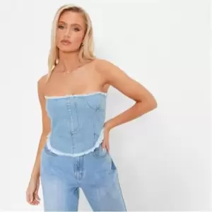 Image of I Saw It First Corset Detail Frayed Denim Top - Blue