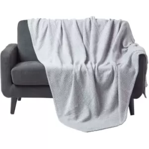 Image of Cotton Halden Chevron Grey Throw, 225 x 255cm - Grey - Homescapes