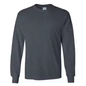 Image of Gildan Mens Plain Crew Neck Ultra Cotton Long Sleeve T-Shirt (L) (Dark Heather)