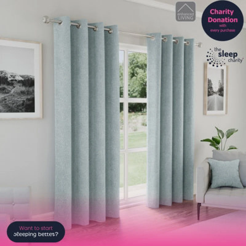 Image of Austin Thermal Textured Ready Made Eyelet Blackout Curtains Blue