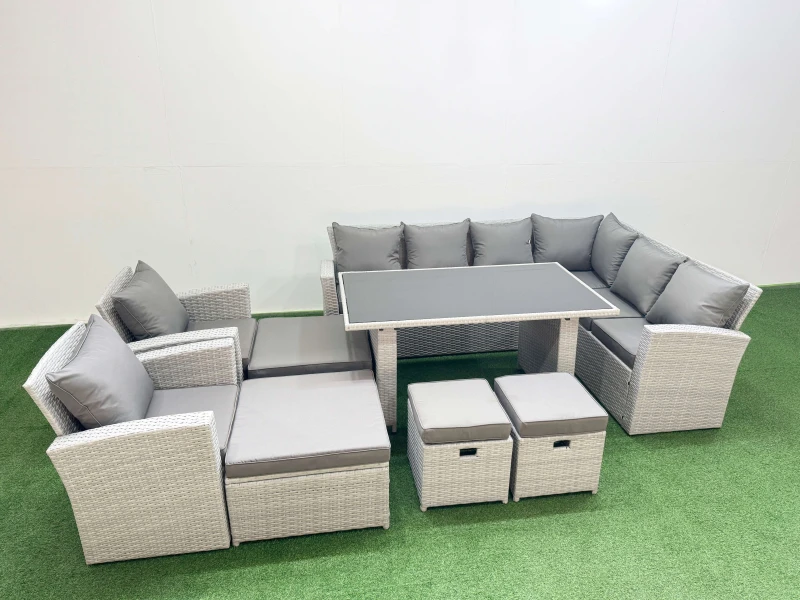 Image of Fimous Outdoor Garden Furniture Sets 12 Seater Wicker Rattan Light Grey Light Grey Unisex