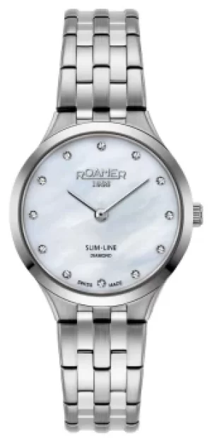 Image of Roamer Slim-Line Classic Ladies White MOP Diamond Dial Steel Watch