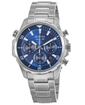 Image of Bulova Marine Star Blue Chronograph Dial Stainless Steel Mens Watch 96B256 96B256