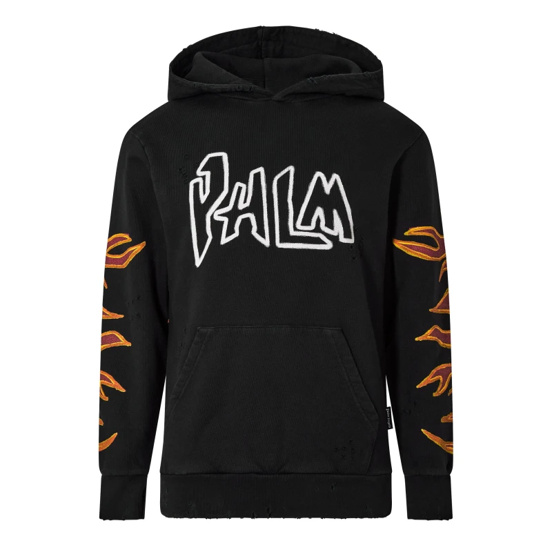 Image of Palm Angels Mens Graffiti Flames Hoodie Black/White male M