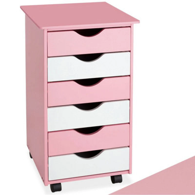 Image of Tectake Chest Of Drawers, 6 Drawer Wooden Filing Cabinet With 4 Swivel Wheels - 1 - Rose