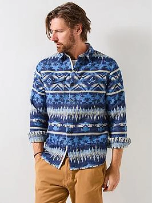 Image of Joe Browns Joe Browns Men Aztec Pattern Classic Collar Shirt in Blue Size: large Blue L Male 5059953318590
