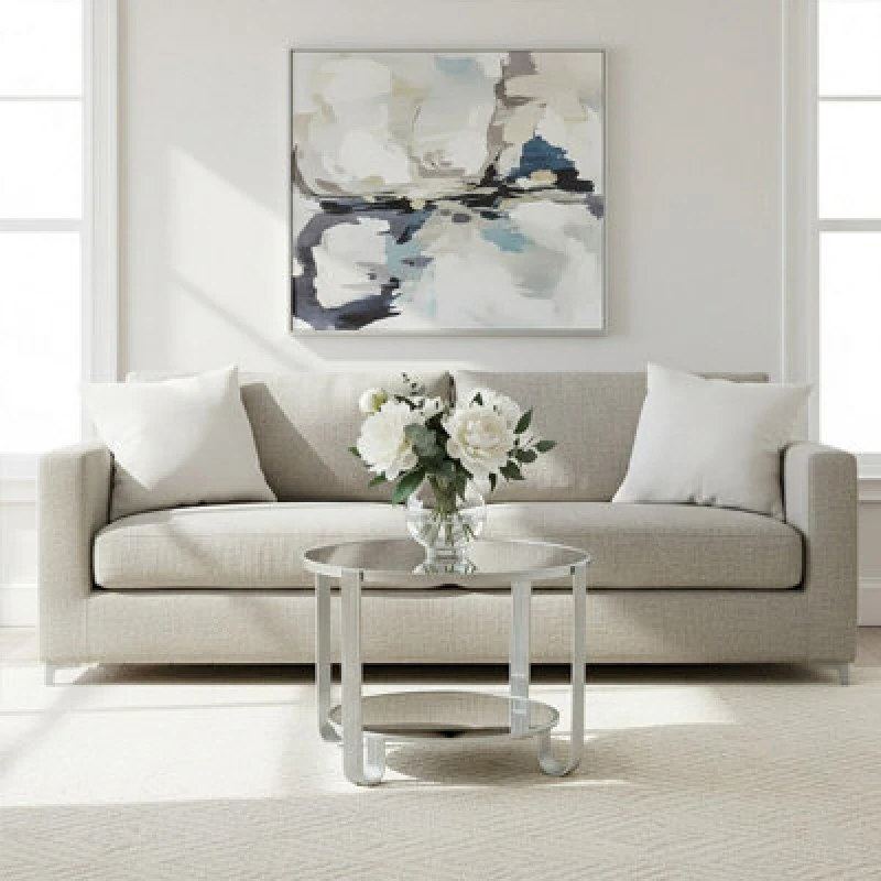 Image of Premier Housewares Modern Design Round Mirrored Top Frame Table, Versatile Bedside Table, Easily Maintained Small Table Silver