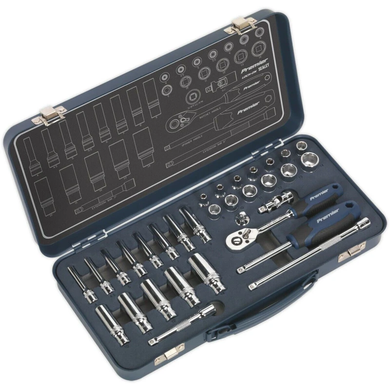 Image of Loops 32 PACK Socket Set 1/4" Metric Square Drive - 6 Point LOCK-ON Rounded Heads Multi