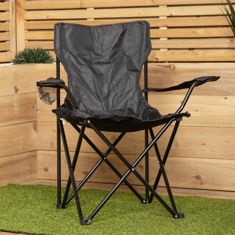 Image of Outdoor Black Lightweight Foldable Canvas Chair with Cup Holder and Carry Case