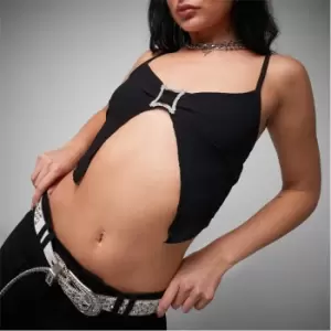 Image of Missguided Crinkle Cami Buckle Detail Crop Top - Black