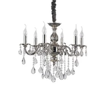 Image of Impero 6 Light Crystal Chandelier Crystal, Silver Finish, E14