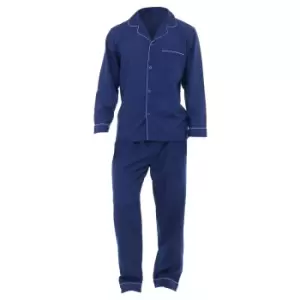 Image of Mens Plain Long Sleeve Shirt & Trouser Bottoms Nightwear Pyjama Set (M Chest: 43-46inch ; Waist 27-30inch) (Navy)