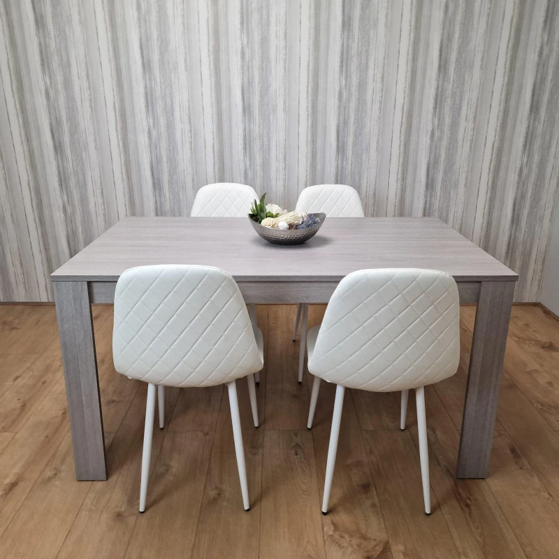 Image of KOSY KOALA KOSY KOALA Grey Dining Table and 4 White Stitched Chairs Kitchen Dining Table for 4 Dining Room Dining Set in Light Grey Light Grey One Siz