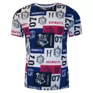 Image of Harry Potter Mens Hogwarts Patch Print T-Shirt (S) (Multicoloured)