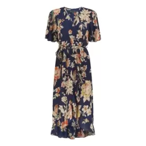 Image of Mela London Navy Winter Floral Wrap Midi Dress - Blue