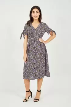 Image of Purple Ditsy Print Floral Midi Dress