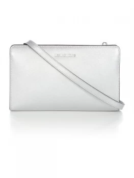 Image of Michael Kors Jetset travel silver crossbody clutch bag Silver