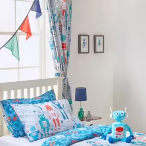 Image of Robot Kids Pencil Pleat Curtains Blue