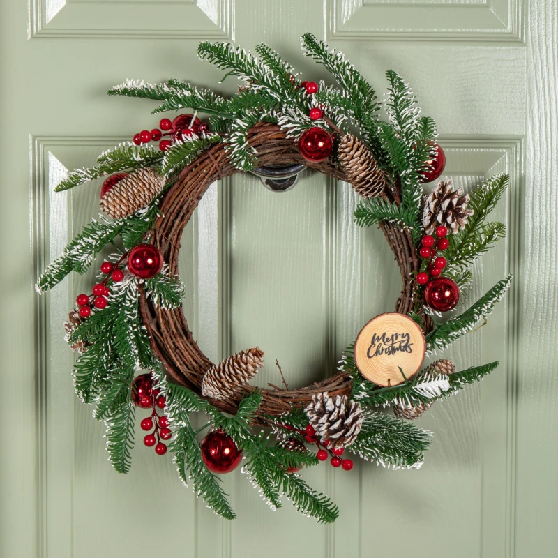 Image of 50cm Christmas Pinecone Wreath with Red Berries and Baubles