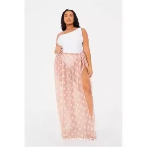 Image of I Saw It First Dusky Pink Plus Size Polka Dot Pom Pom Trim Beach Skirt - Pink