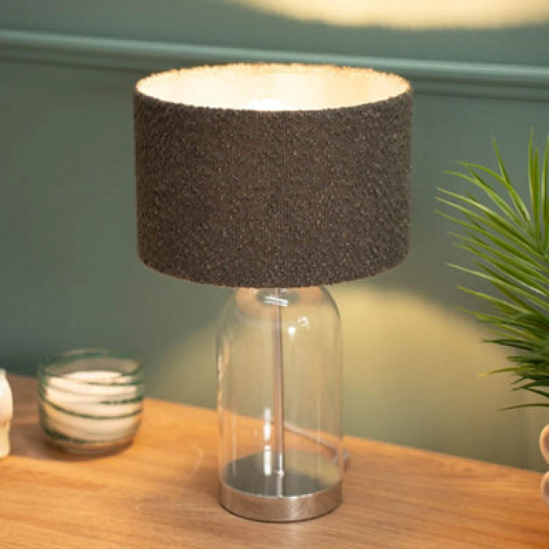 Image of ValueLights Jessy Silver Glass Table Lamp With Boucle Shade Silver unisex