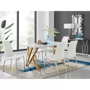 Image of Furniture Box Taranto White High Gloss Dining Table and 6 White Isco Chairs
