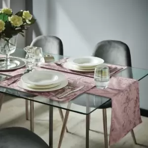 Image of Catherine Lansfield Crushed Velvet Table Runner, Blush, 33 x 220 Cm
