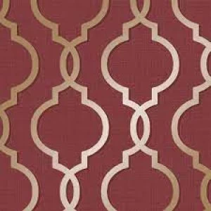 Image of Holden Decor Laticia Geometric Baroque Pattern Red and Gold Wallpaper Metallic Glitter Texture