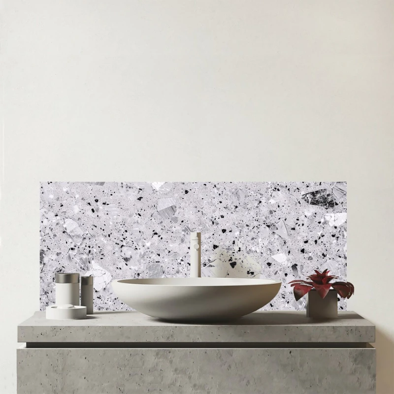 Image of Warren Reed - Designer Silver Grey Quartz Effect Glass Bathroom Splashback Grey Unisex