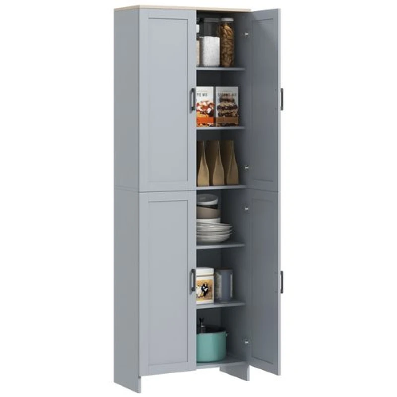 Image of HOMCOM HOMCOM Modern Kitchen Cupboard Storage Cabinet with 6 Shelves, Grey Grey One Size Unisex 5061025014453