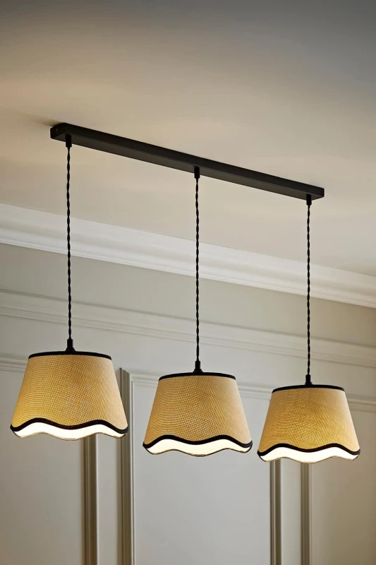 Image of ValueLights ValueLights Dutton Black Trim Scallop 3 Drop Bar Black Diner Ceiling Pendant Light Black One Size Unisex 5059406062483