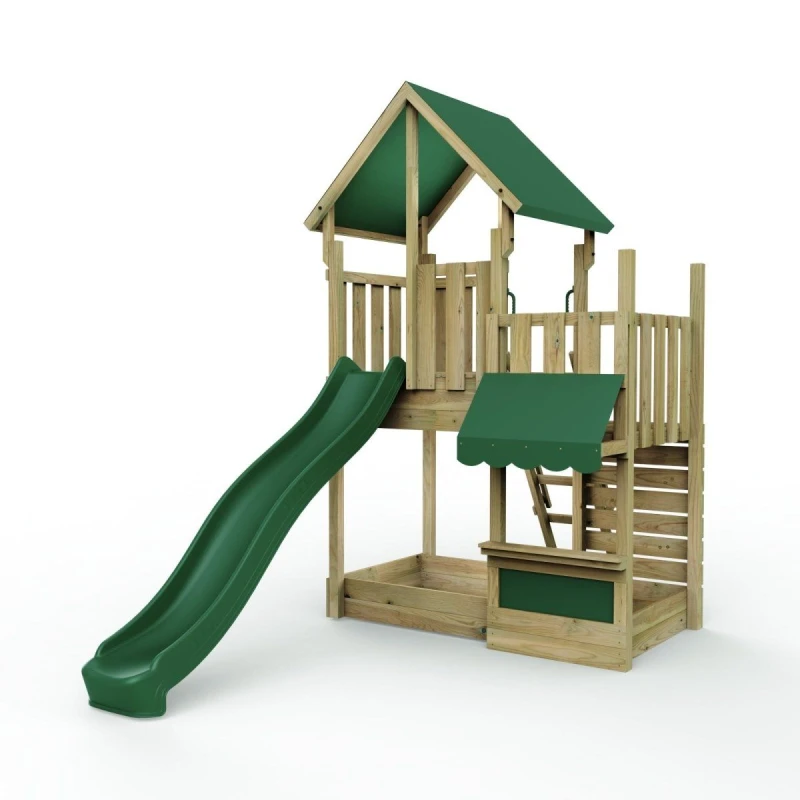 Image of Rebo Wooden Climbing Frame with Play Tower and Slide - M3 Shop Brown